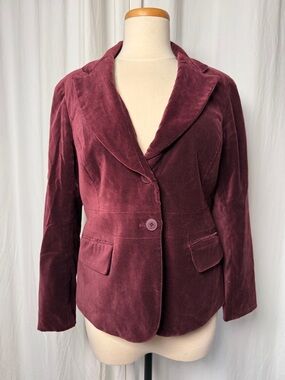 New York & Company Velvet Blazer Jacket in Burgundy